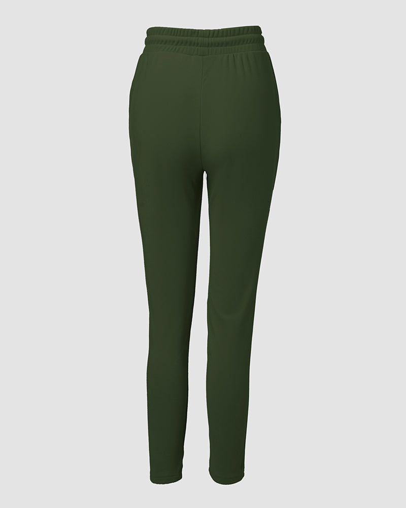 2 Pieces Outfit Long Sleeve Skew Neck Pullover Top and Drawstring Elastic Waist Slim Fit Pants Set
