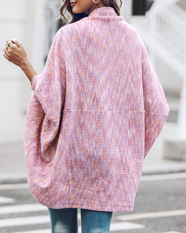Colorful Waffle Knit Open Front Coat Batwing Long Sleeve Cardigan