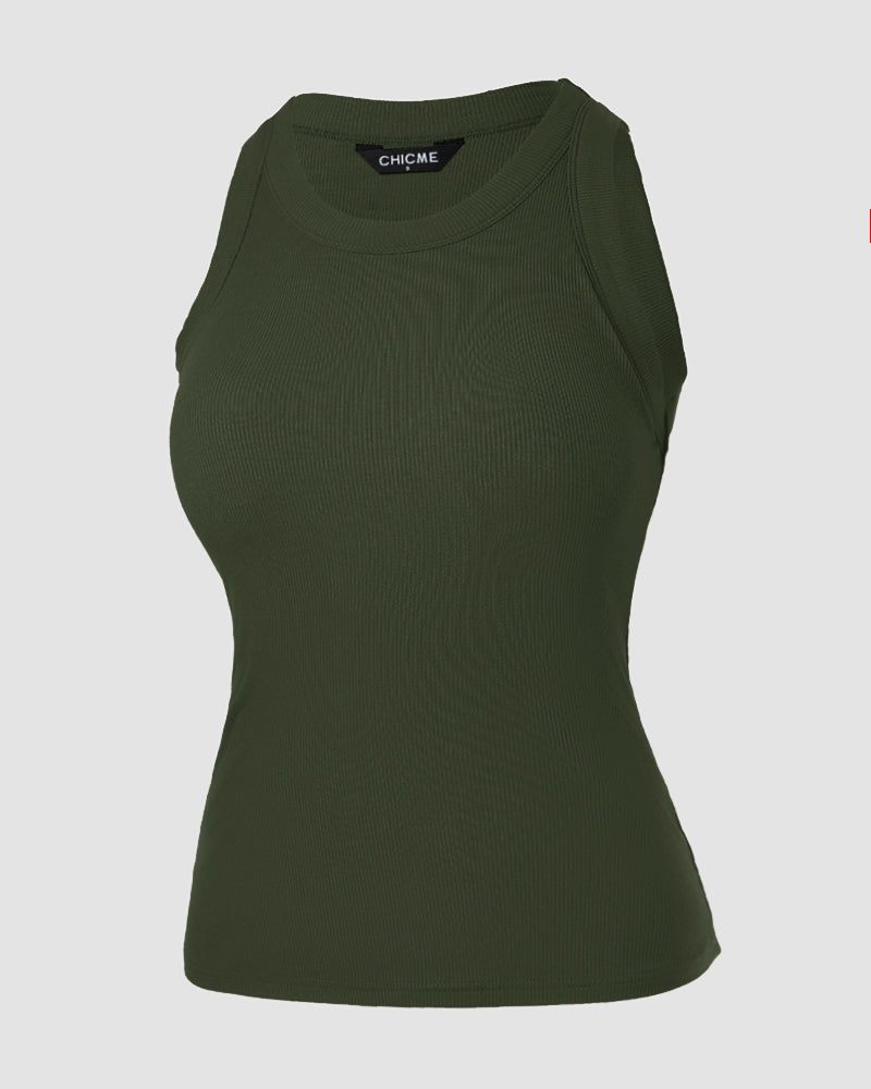 O-Neck Sleeveless Basic Slim Fit Skinny Tank Casual Top(Without Pads)
