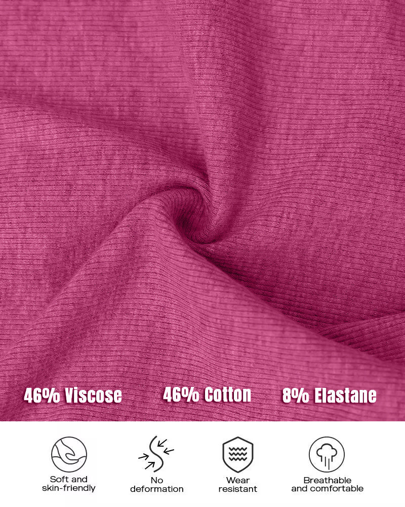 ChicMe Built-in Bra Notch Neck Long Sleeve Shirts Rib-Knit Ruched Waist Top