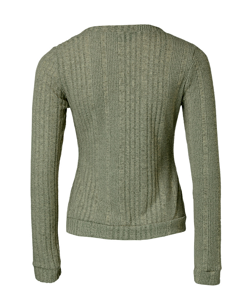 Crewneck Long Sleeve Ribbed Top Half Zipper Design Casual Pullover Tops