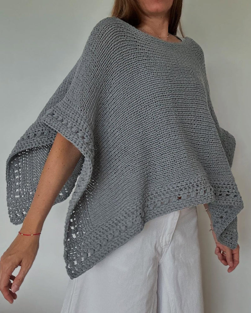 Solid Batwing Sleeve Hollow-out Crochet Pattern Top Casual Cover Up