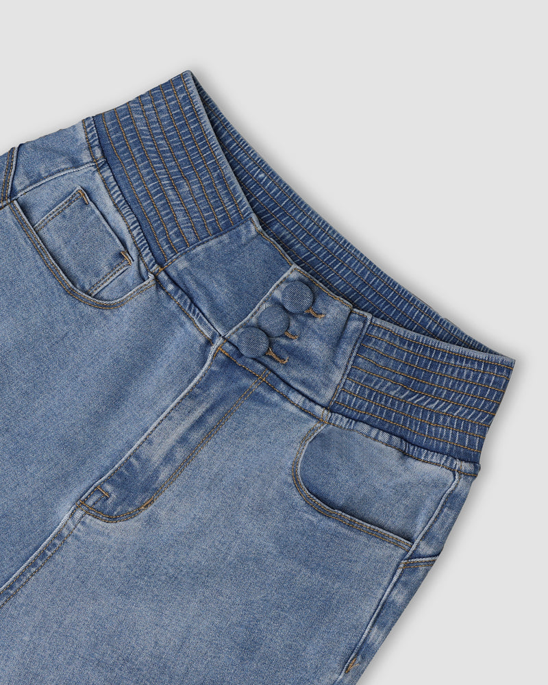 ChicMe CurveEase Back Shirred Button Front High Waist Jeans Skinny Flared Denim Jeggings