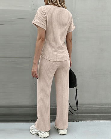 CHICMELIVE Women's 2 Piece Knit Lounge Set Short Sleeve