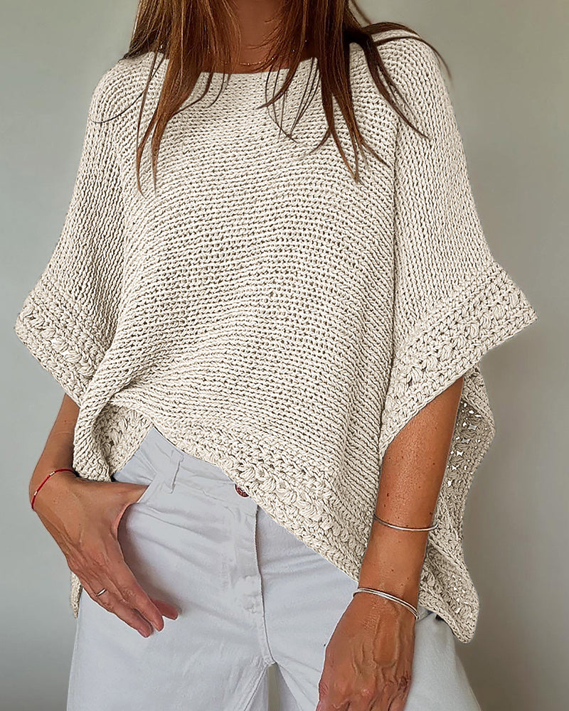 Solid Batwing Sleeve Hollow-out Crochet Pattern Top Casual Cover Up