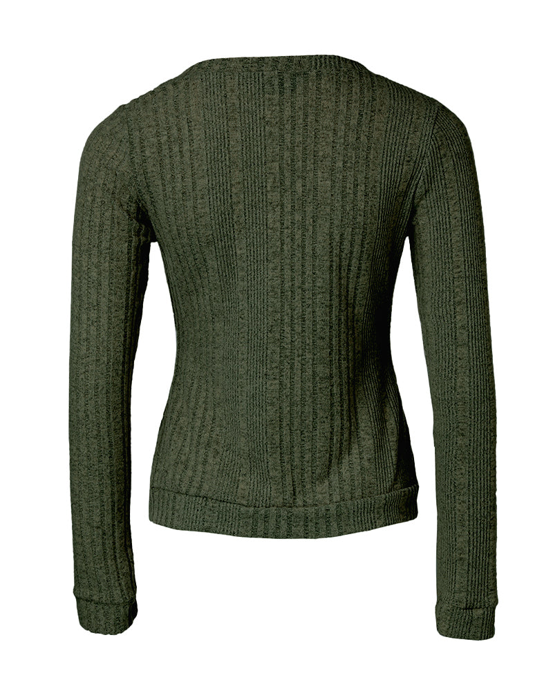 Crewneck Long Sleeve Ribbed Top Half Zipper Design Casual Pullover Tops