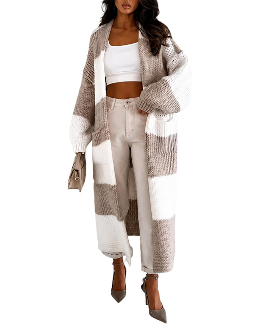 CHICMELIVE Open Front Oversized Long Knit Cardigan Sweater with Pockets