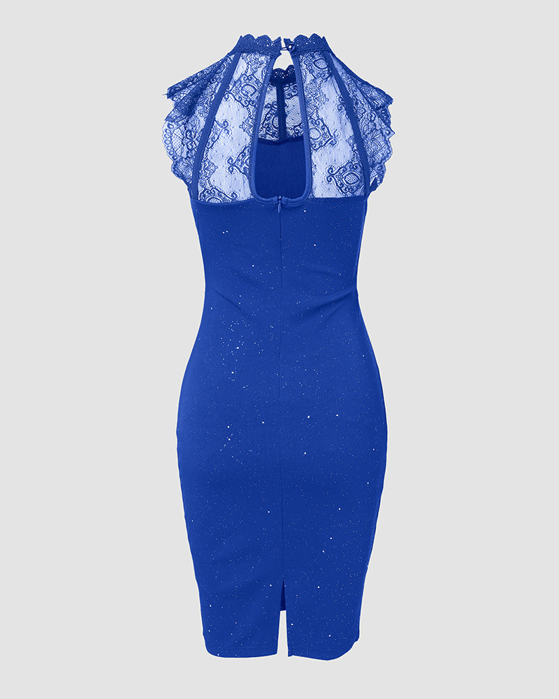 Glitter Contrast Lace Party Dress