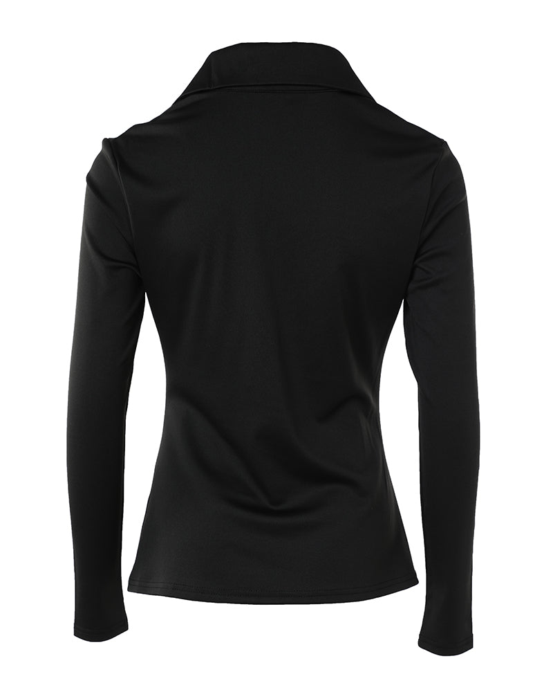 Long Sleeve Button Down Shirt Collar Neck Ruched Fitted Top