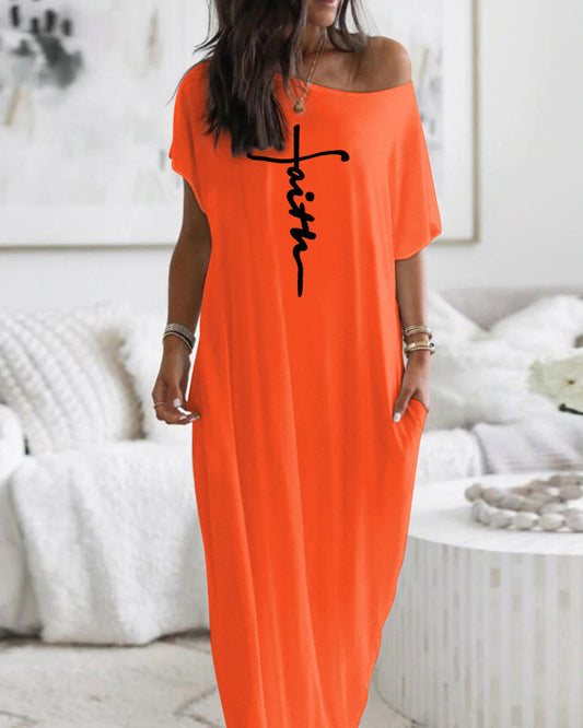 Letter Print Short Sleeve Maxi Dress