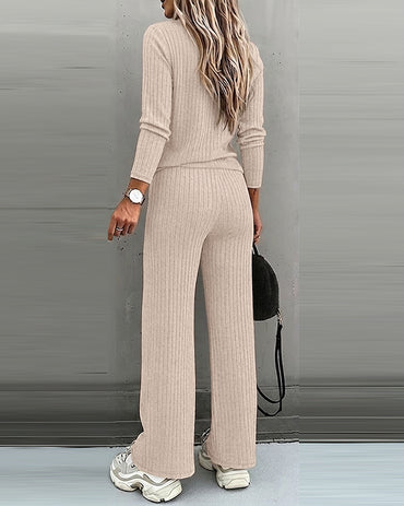 CHICMELIVE Women’s 2 Piece Ribbed Knit Lounge Set Wide Leg Pants