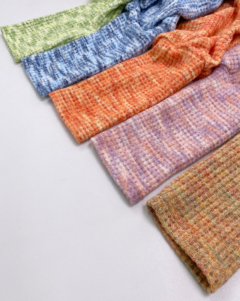 Colorful Waffle Knit Open Front Coat Batwing Long Sleeve Cardigan