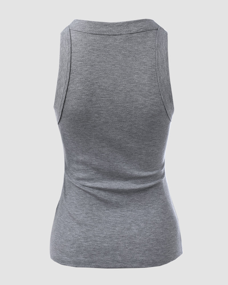 O-Neck Sleeveless Basic Slim Fit Skinny Tank Casual Top(Without Pads)