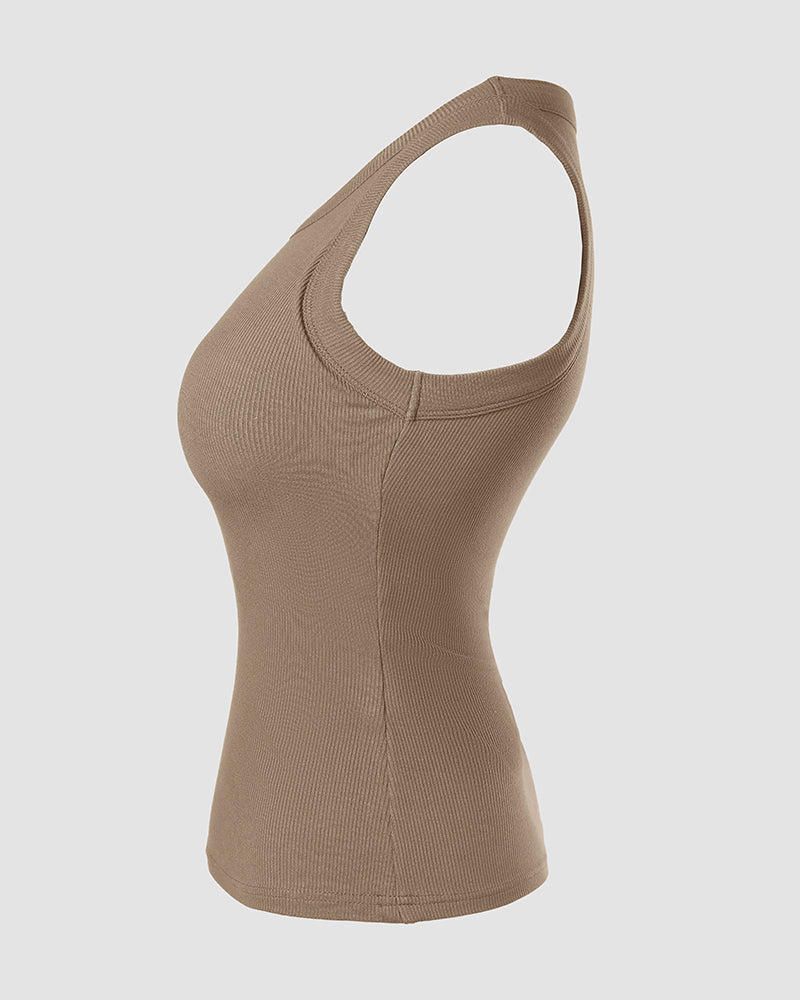 ChicMe Built-in Bra 2 Piece Athletic Tank Tops for Women Ribbed Tank Top