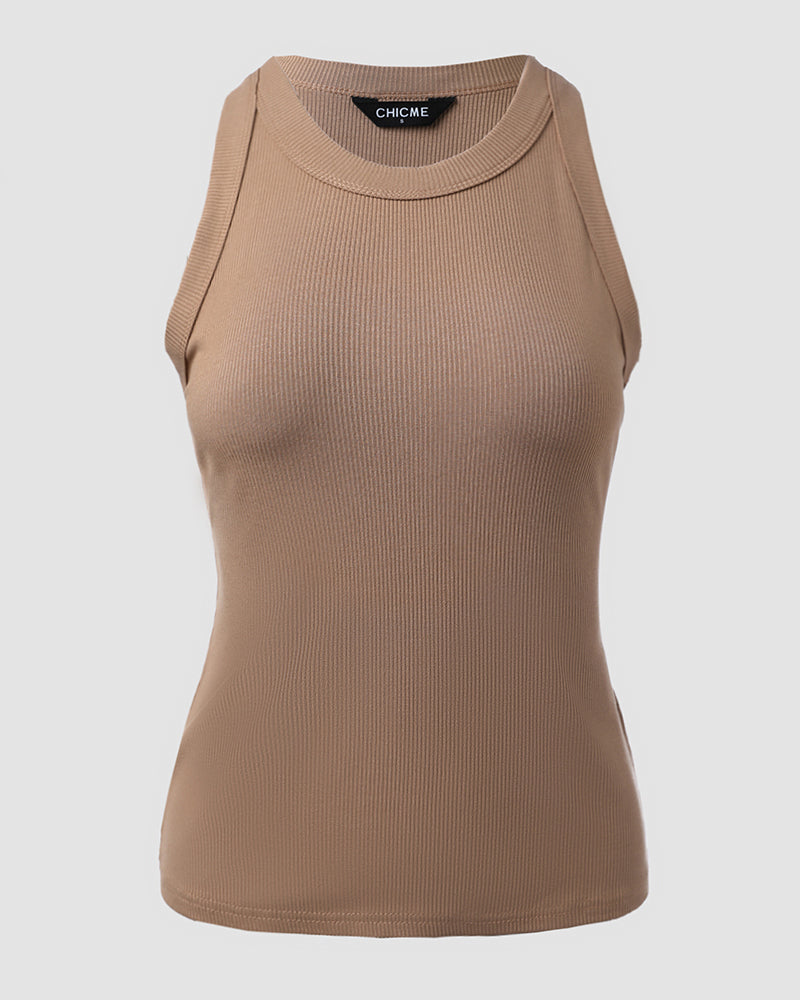 O-Neck Sleeveless Basic Slim Fit Skinny Tank Casual Top(Without Pads)