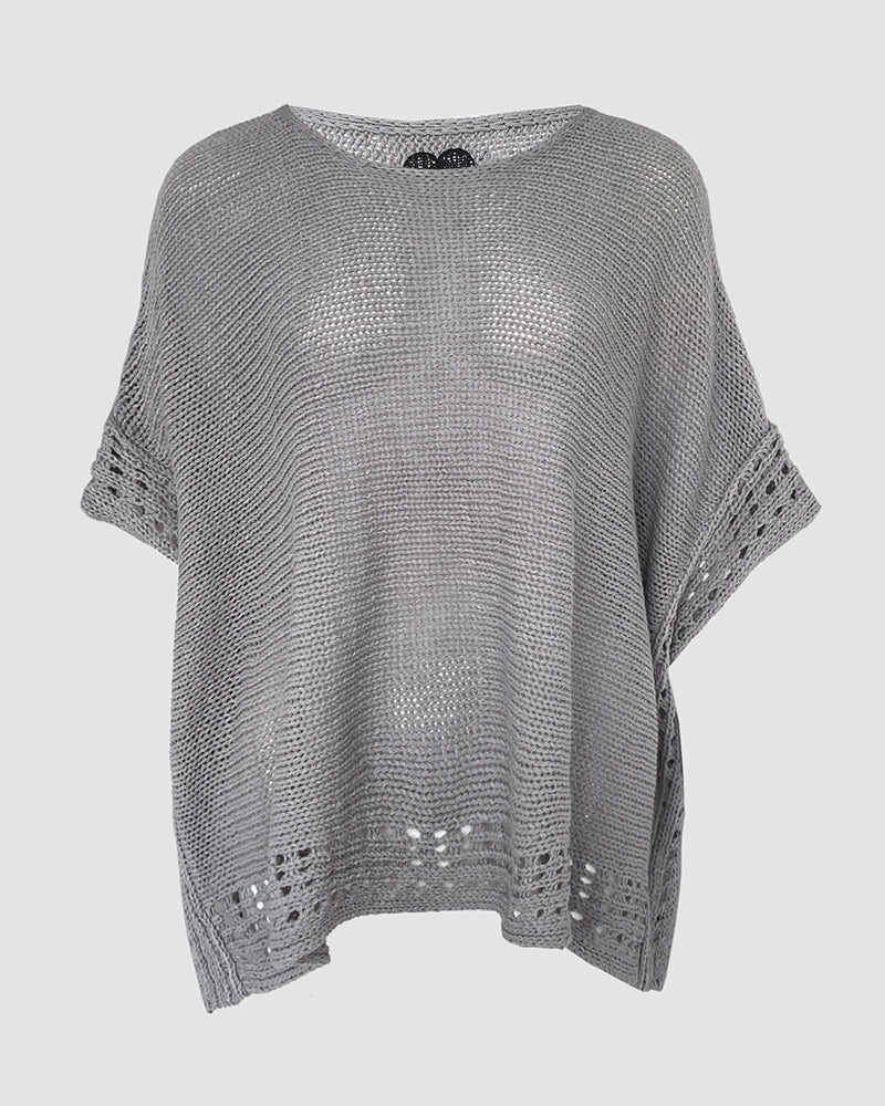 Solid Batwing Sleeve Hollow-out Crochet Pattern Top Casual Cover Up
