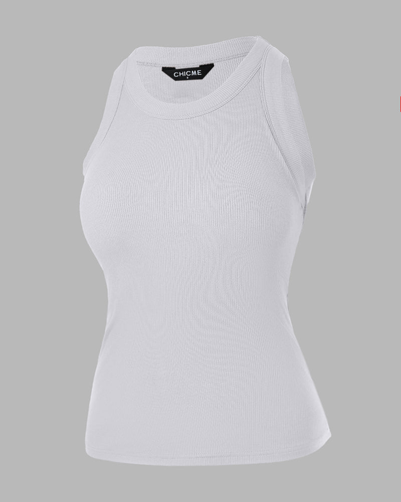 O-Neck Sleeveless Basic Slim Fit Skinny Tank Casual Top(Without Pads)
