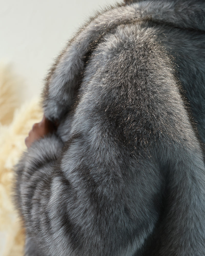 Turn-down Collar Long Sleeve Faux Fur Coat Jacket Casual Warm Fluffy Cropped Coat