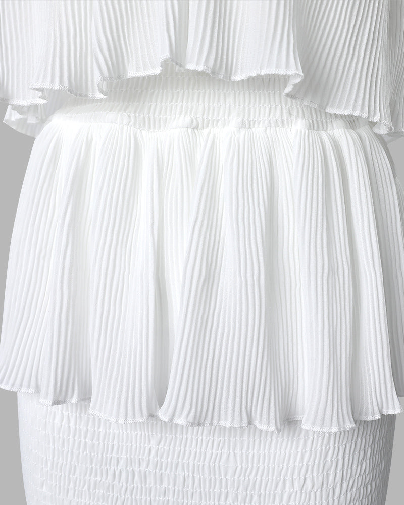 Layered Ruffle Shirred Slim Fit Strapless Dress Textured Maxi Party Dress