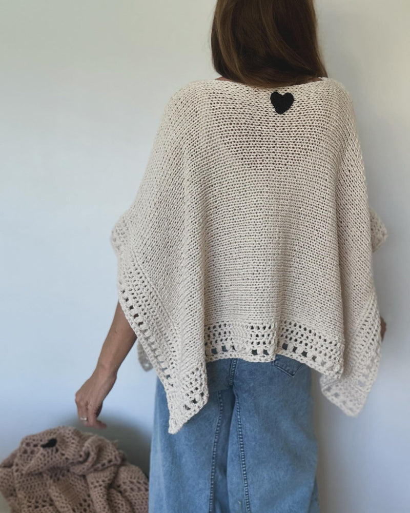 Solid Batwing Sleeve Hollow-out Crochet Pattern Top Casual Cover Up