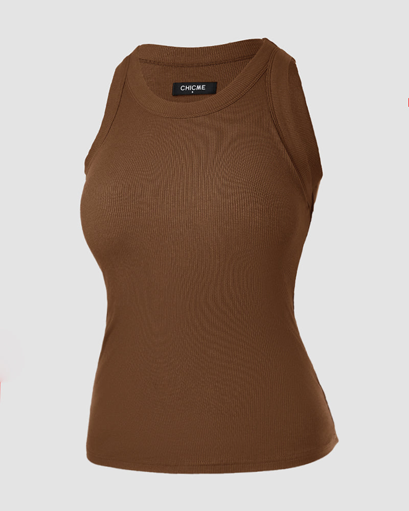 ChicMe Built-in Bra 2 Piece Athletic Tank Tops for Women Ribbed Tank Top