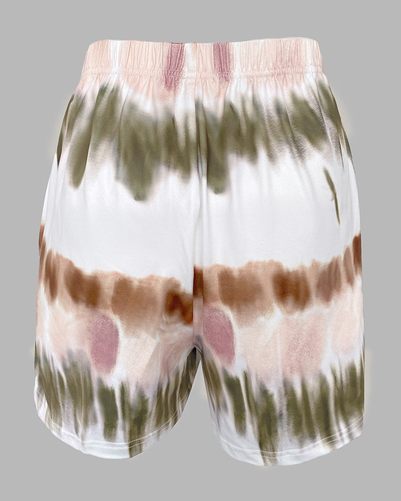 2 Pieces Outfit Graphic Pattern Short Sleeve Top and Casual Tie Dye Print Pants Set