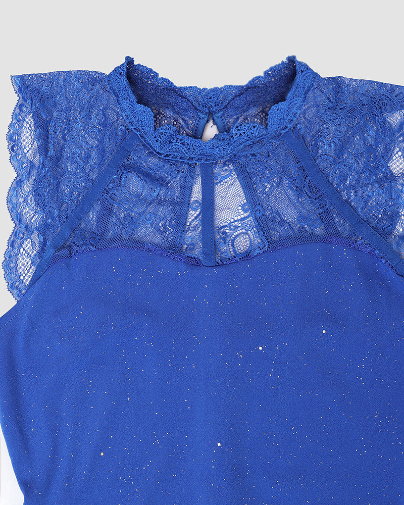 Glitter Contrast Lace Party Dress