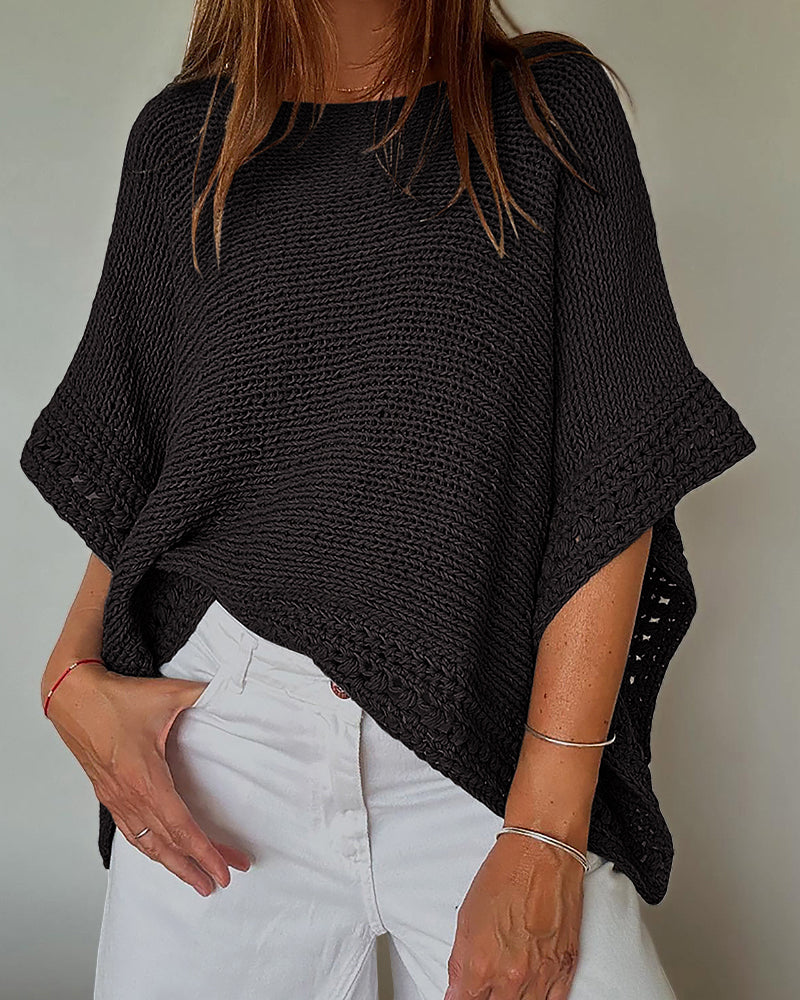 Solid Batwing Sleeve Hollow-out Crochet Pattern Top Casual Cover Up