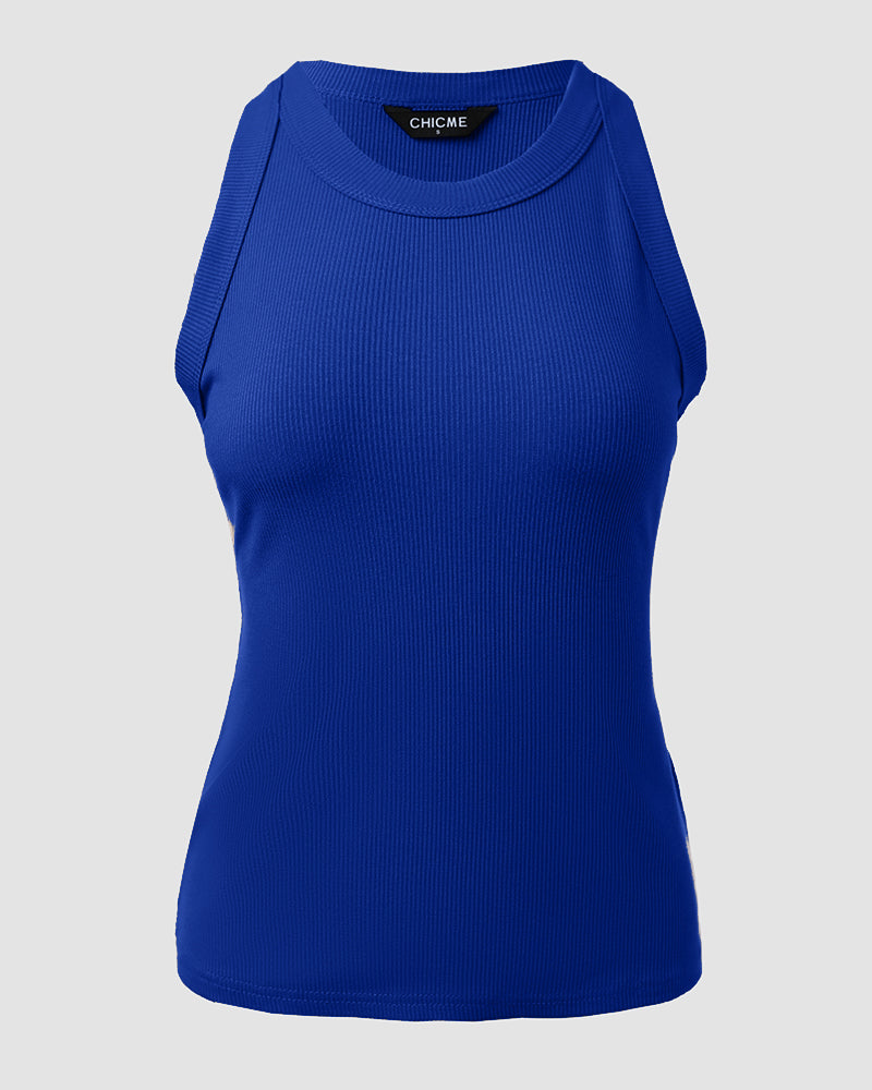O-Neck Sleeveless Basic Slim Fit Skinny Tank Casual Top(Without Pads)