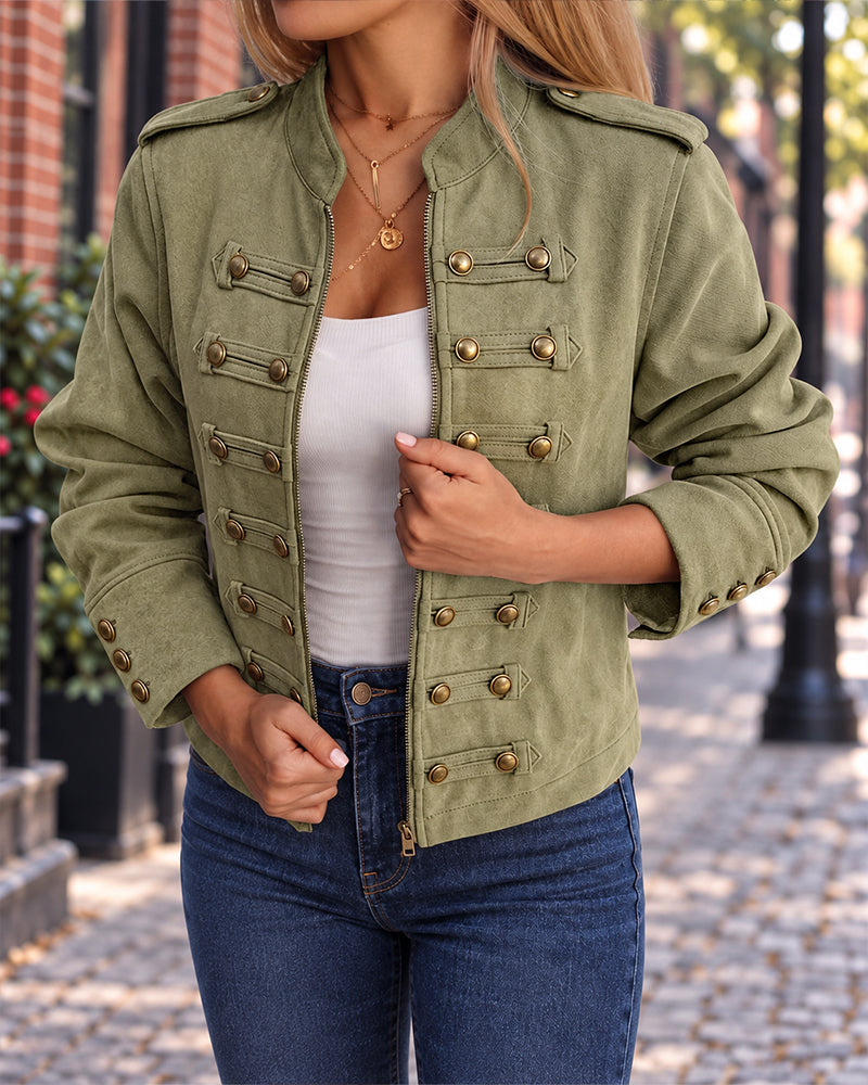 Womens Vintage Cropped Faux Suede Jacket Zip Up Shackets Coat