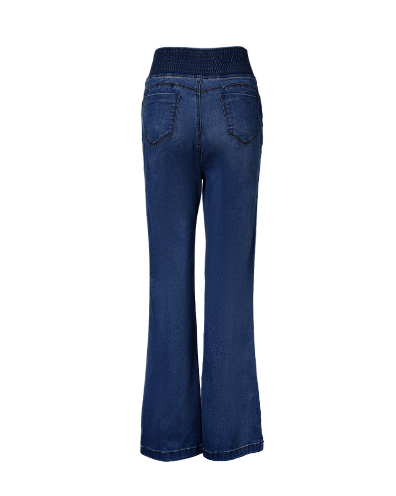 ChicMe CurveEase Back Shirred Button Front High Waist Jeans Skinny Flared Denim Jeggings