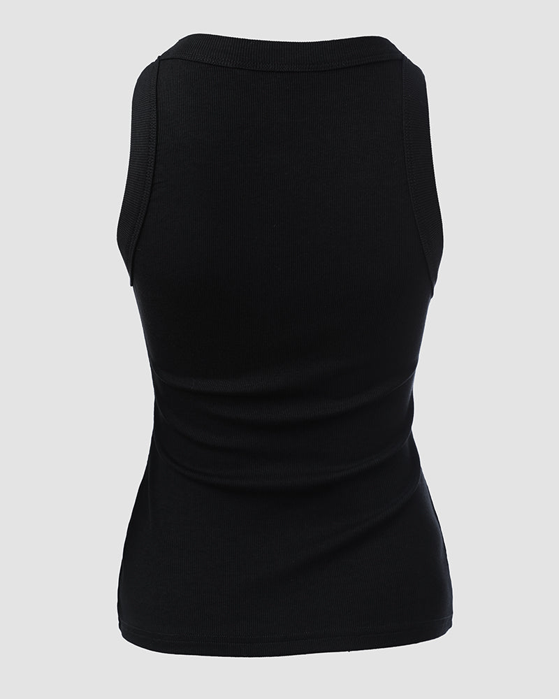 O-Neck Sleeveless Basic Slim Fit Skinny Tank Casual Top(Without Pads)