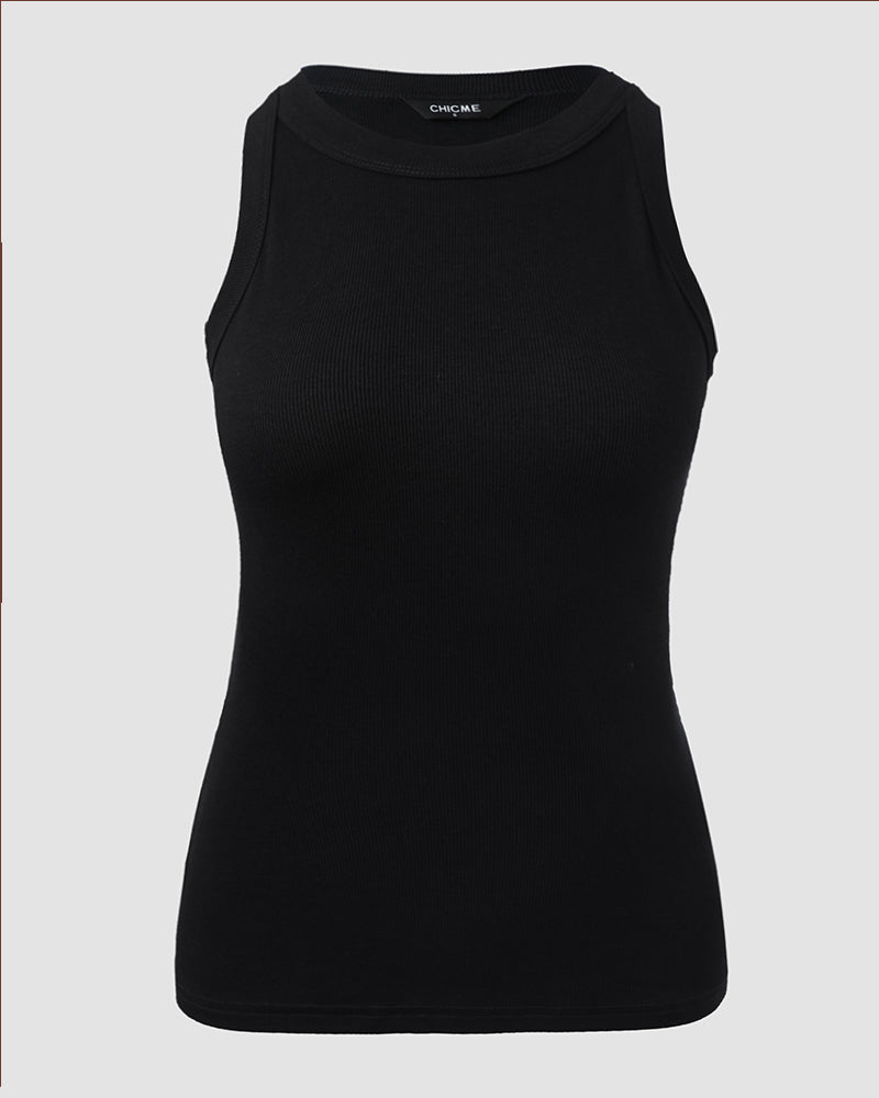 O-Neck Sleeveless Basic Slim Fit Skinny Tank Casual Top(Without Pads)