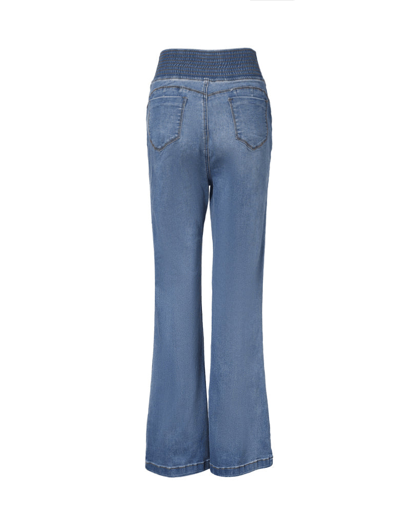 ChicMe CurveEase Back Shirred Button Front High Waist Jeans Skinny Flared Denim Jeggings