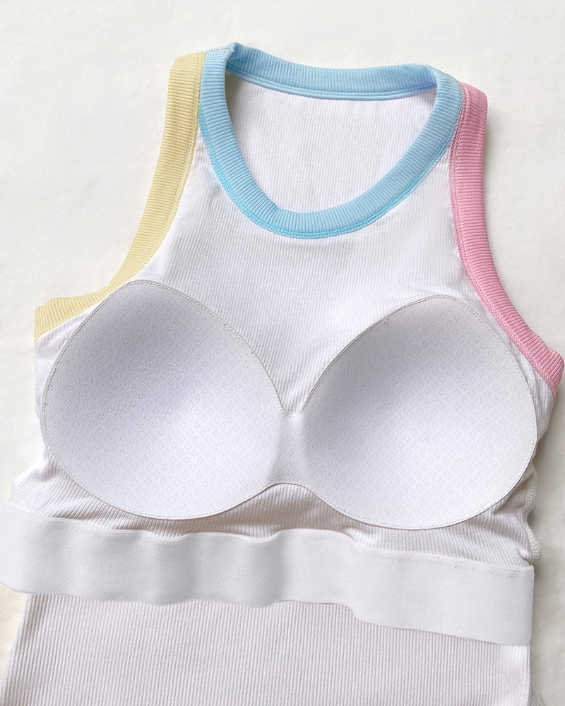 CHICMELIVE Womens Sleeveless Ribbed Built in Bra Tank Top-Lighted Blue-X-Large