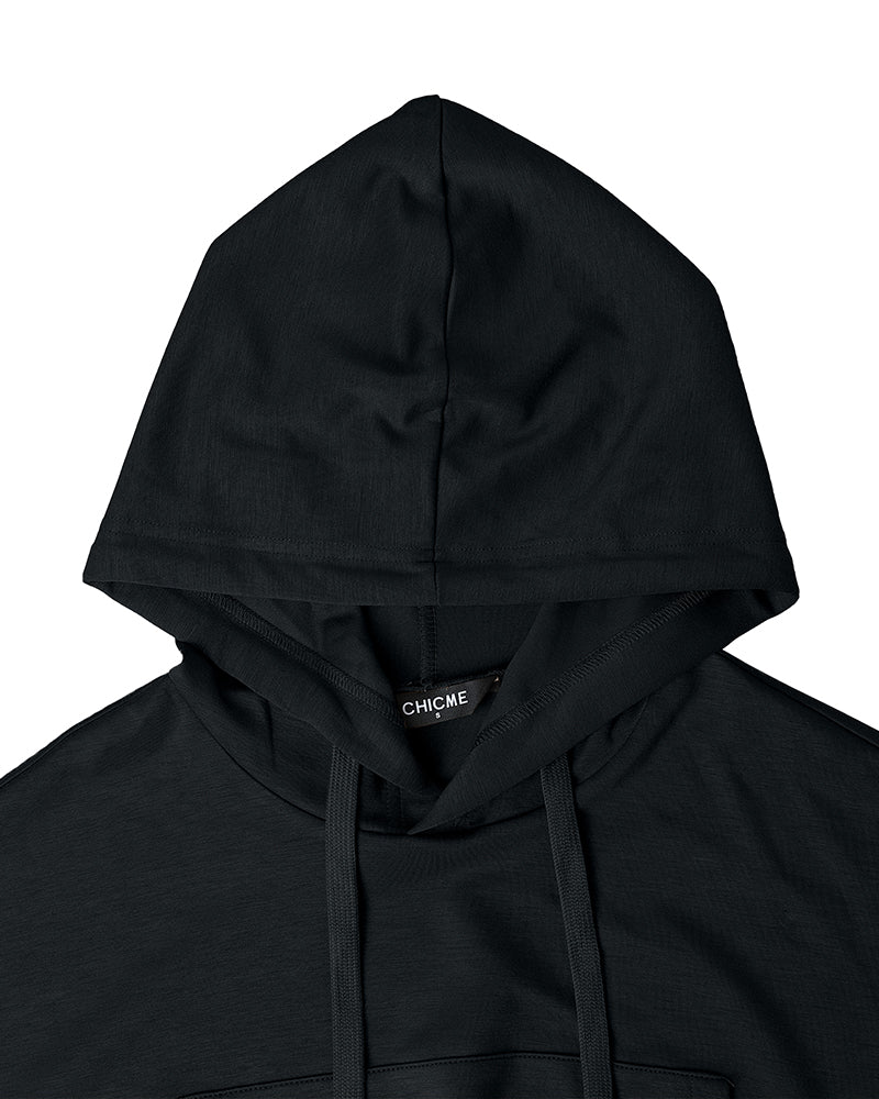 2 Pieces Outfit Drop Shoulder Kangaroo Pocket Stretchy Hem Crop Drawstring Hoodie Sweatshirt and Drawstring Elastic Waist Jogger Sweatpants Casual Tracksuit