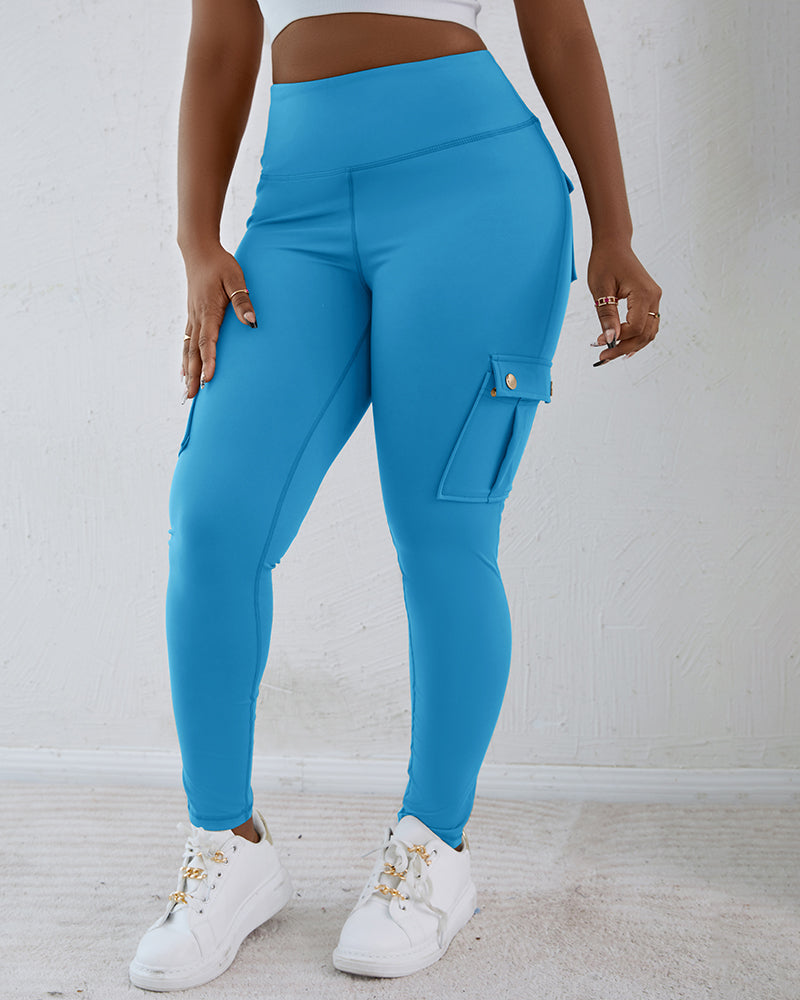 Butt Lifting Leggings with Flap Pockets High Waist Tummy Control Workout Cargo Pants