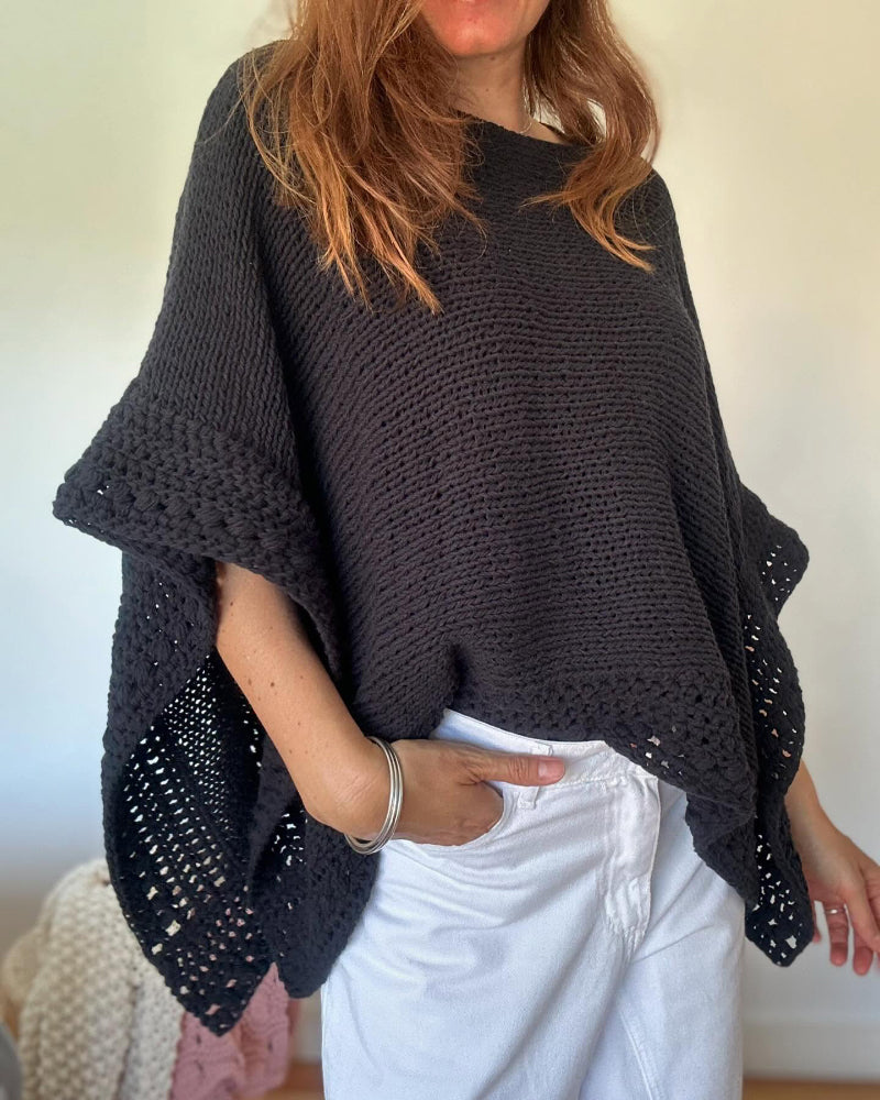 Solid Batwing Sleeve Hollow-out Crochet Pattern Top Casual Cover Up