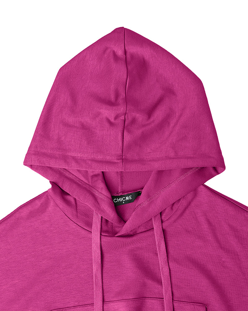 2 Pieces Outfit Drop Shoulder Kangaroo Pocket Stretchy Hem Crop Drawstring Hoodie Sweatshirt and Drawstring Elastic Waist Jogger Sweatpants Casual Tracksuit