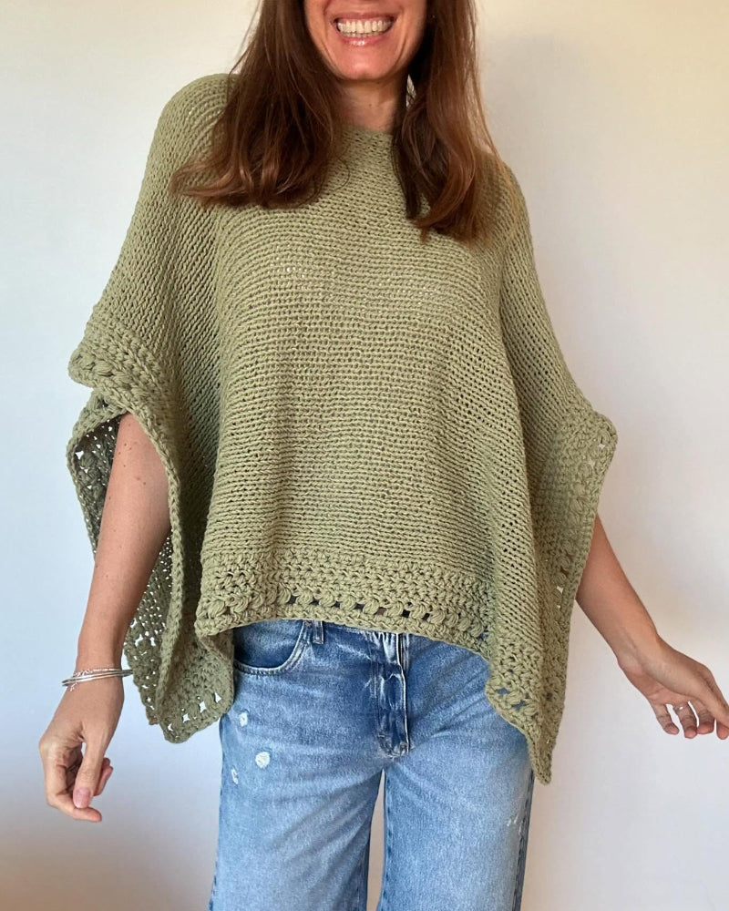 Solid Batwing Sleeve Hollow-out Crochet Pattern Top Casual Cover Up