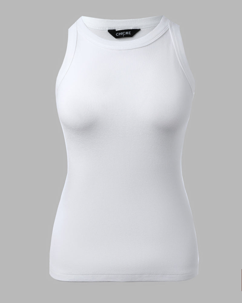 O-Neck Sleeveless Basic Slim Fit Skinny Tank Casual Top(Without Pads)