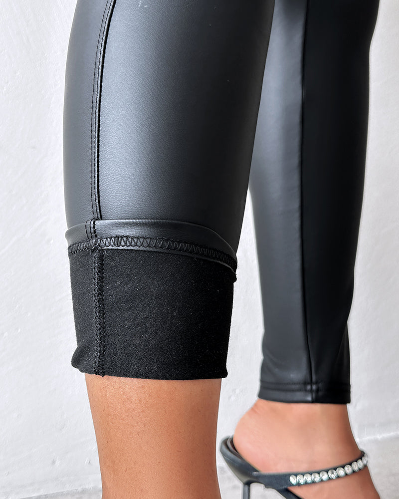 ChicMe CurveEase PU Leather Leggings High Waist Curved Fleece Lined Tights Casual Pants