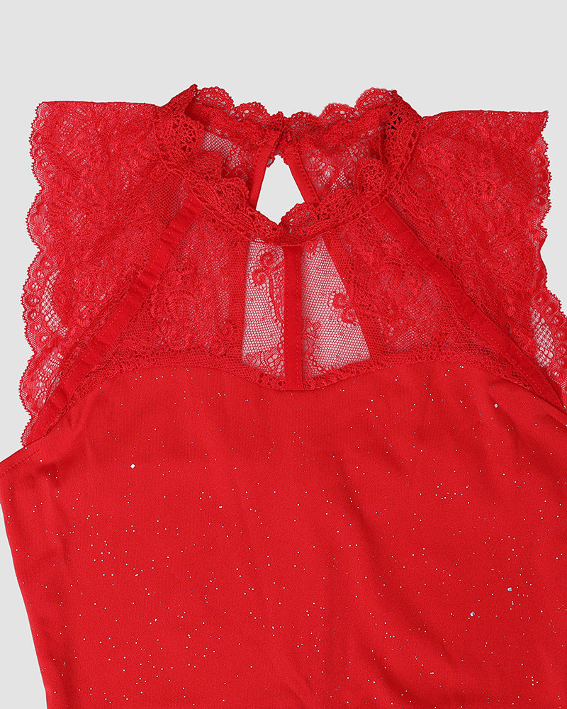 Glitter Contrast Lace Party Dress