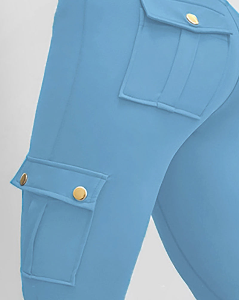 Butt Lifting Leggings with Flap Pockets High Waist Tummy Control Workout Cargo Pants