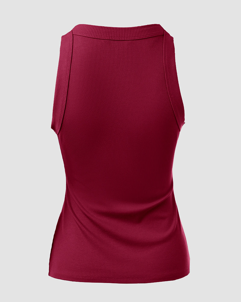 O-Neck Sleeveless Basic Slim Fit Skinny Tank Casual Top(Without Pads)