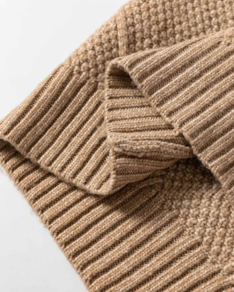 Round Neck Long Sleeve Drop Shoulder Pullover Sweater Casual Loose Fit Cable Knit Mid-length Sweater