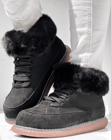 Fuzzy Detail Lined Lace-up Snow Boots