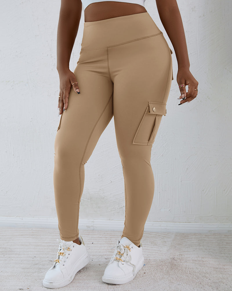 Butt Lifting Leggings with Flap Pockets High Waist Tummy Control Workout Cargo Pants
