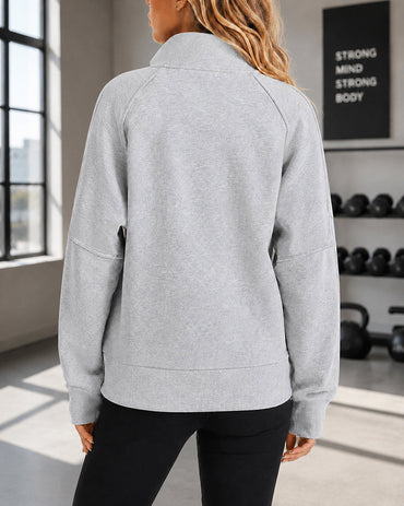 Women's Half Zip Sweatshirt Stand Collar Seam Pullover Casual Kangaroo Pocket Top with Thumbhole