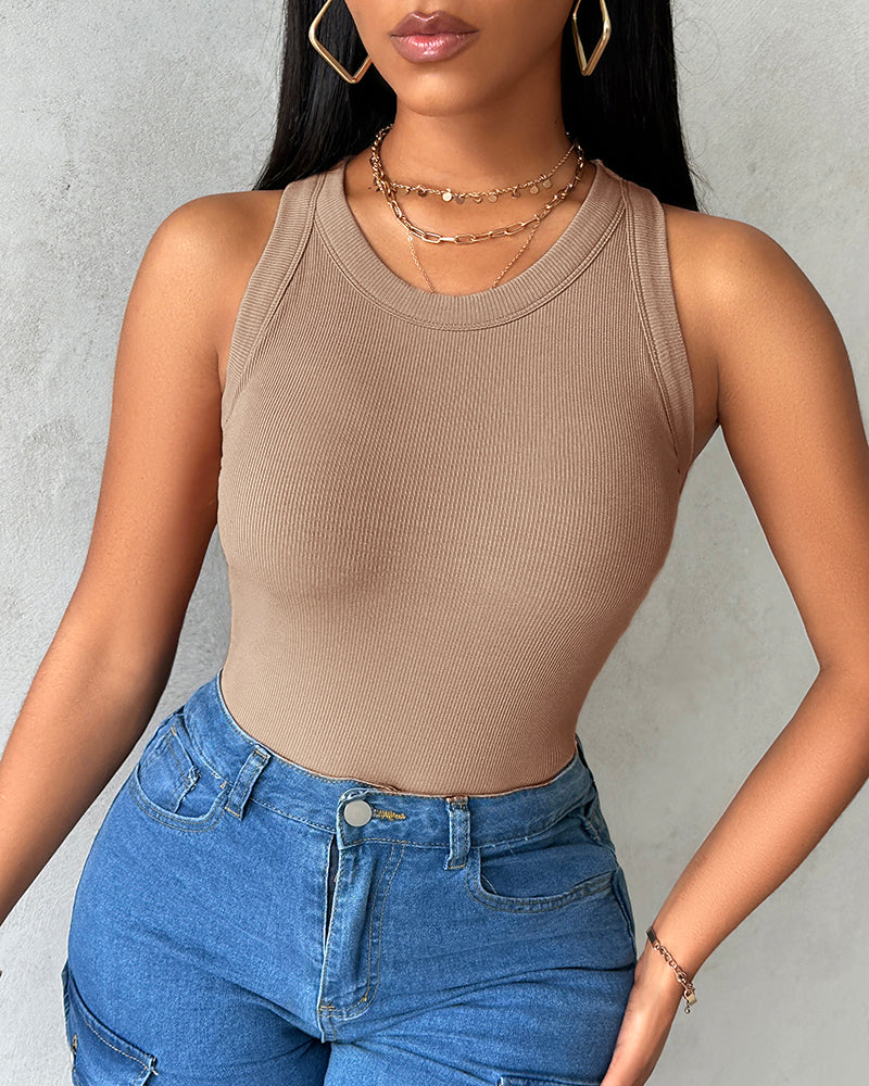 ChicMe Built-in Bra Ribbed Round Neck Tank Top